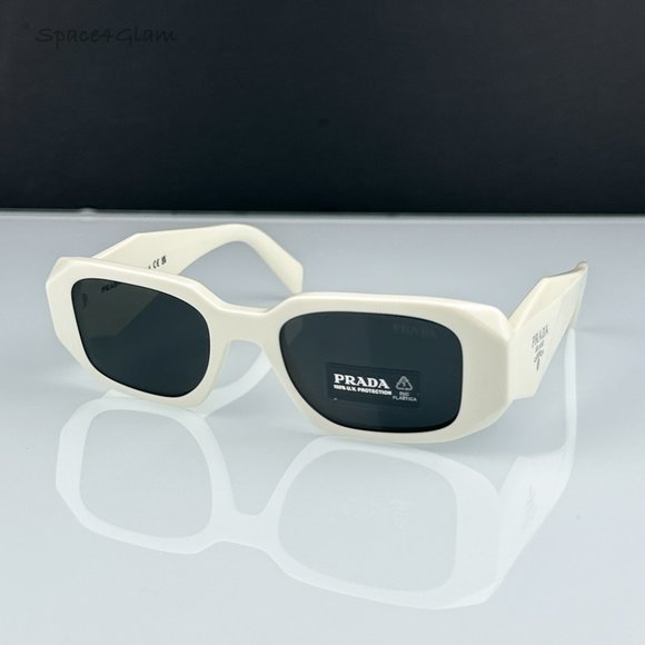 Prada Women Sunglasses Ivory White Dark Gray Rectangle PR17WS 1425S0 NEW - Picture 1 of 17